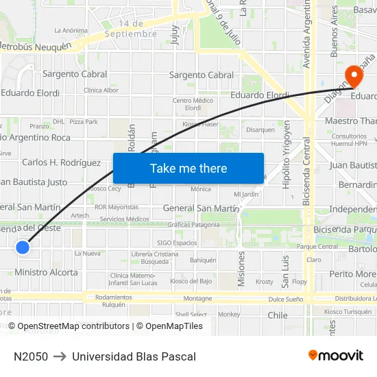 N2050 to Universidad Blas Pascal map