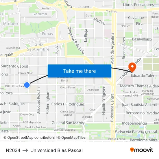 N2034 to Universidad Blas Pascal map