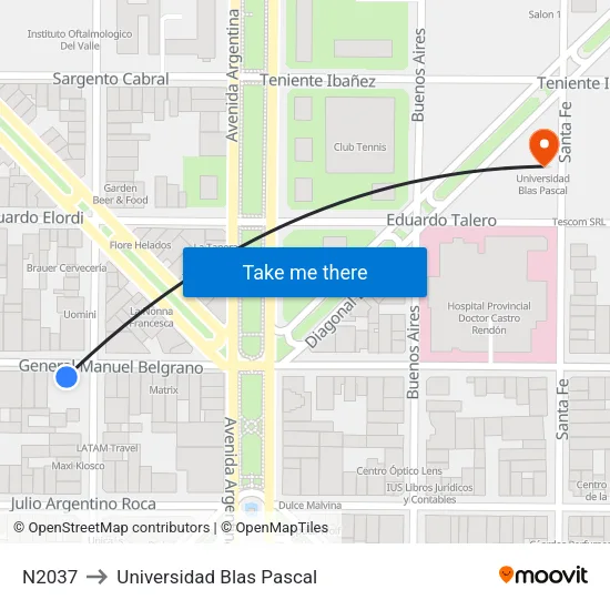 N2037 to Universidad Blas Pascal map