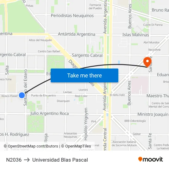 N2036 to Universidad Blas Pascal map