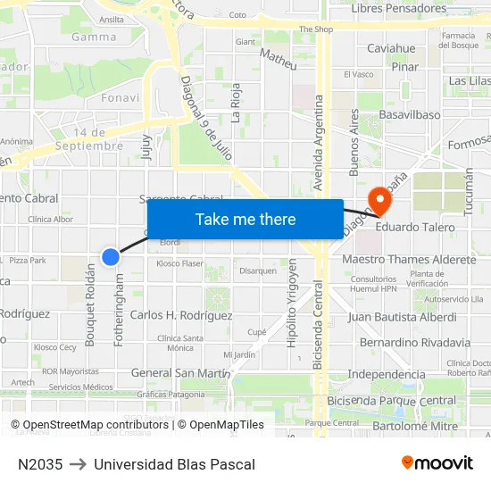 N2035 to Universidad Blas Pascal map