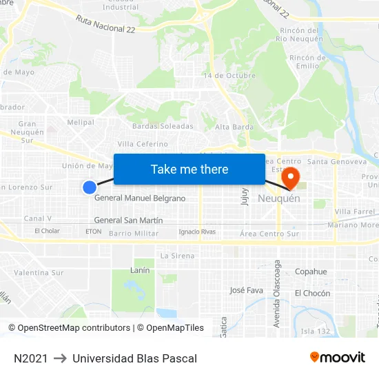 N2021 to Universidad Blas Pascal map