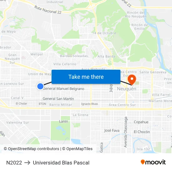 N2022 to Universidad Blas Pascal map