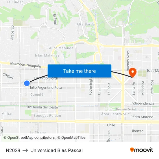 N2029 to Universidad Blas Pascal map