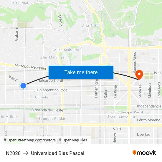 N2028 to Universidad Blas Pascal map