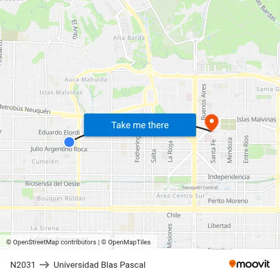 N2031 to Universidad Blas Pascal map