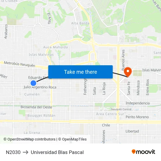 N2030 to Universidad Blas Pascal map