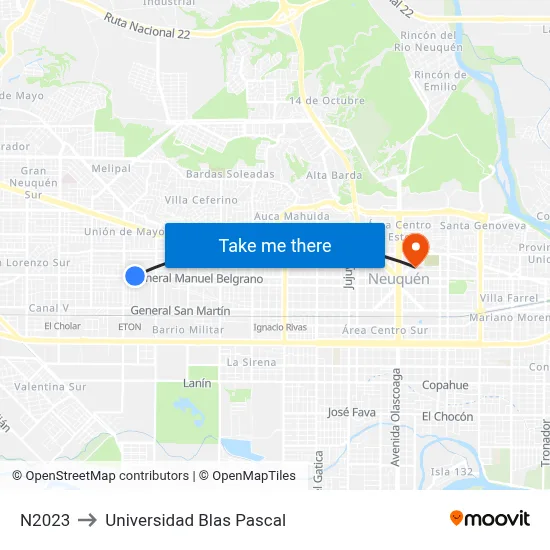 N2023 to Universidad Blas Pascal map