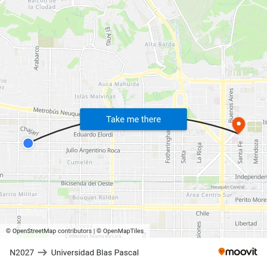 N2027 to Universidad Blas Pascal map