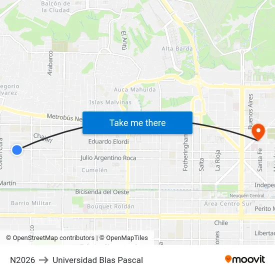 N2026 to Universidad Blas Pascal map