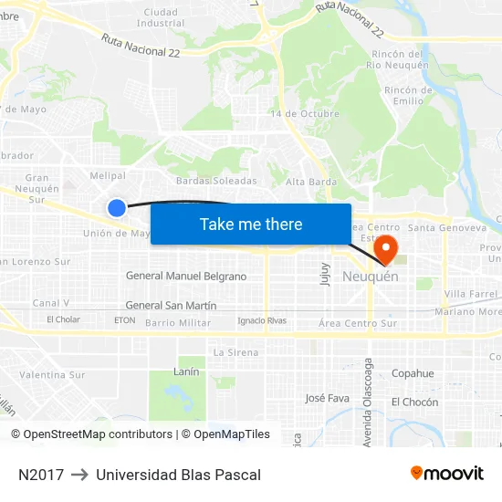 N2017 to Universidad Blas Pascal map
