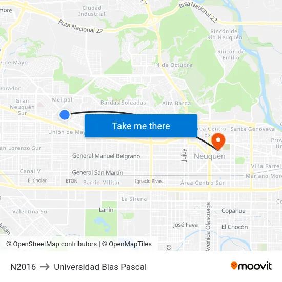 N2016 to Universidad Blas Pascal map