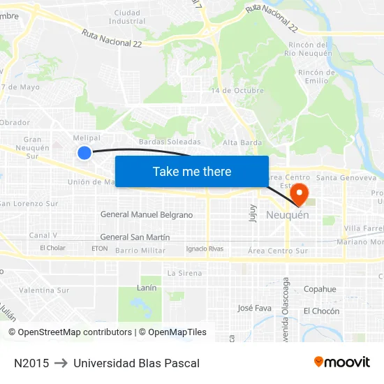 N2015 to Universidad Blas Pascal map