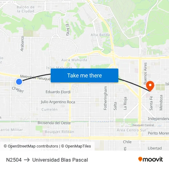 N2504 to Universidad Blas Pascal map