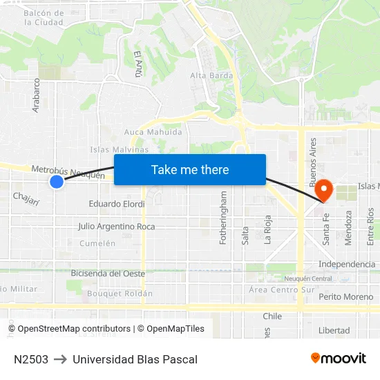 N2503 to Universidad Blas Pascal map