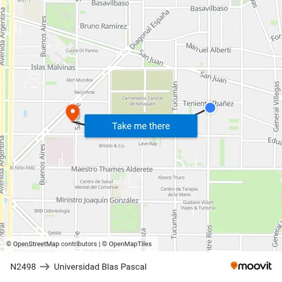 N2498 to Universidad Blas Pascal map
