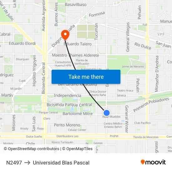 N2497 to Universidad Blas Pascal map