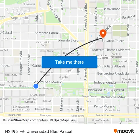 N2496 to Universidad Blas Pascal map