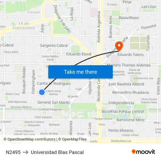 N2495 to Universidad Blas Pascal map