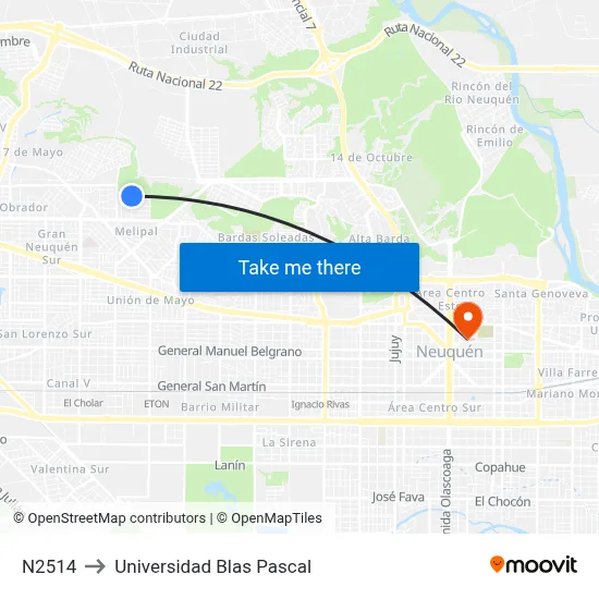 N2514 to Universidad Blas Pascal map