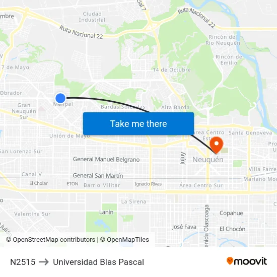 N2515 to Universidad Blas Pascal map