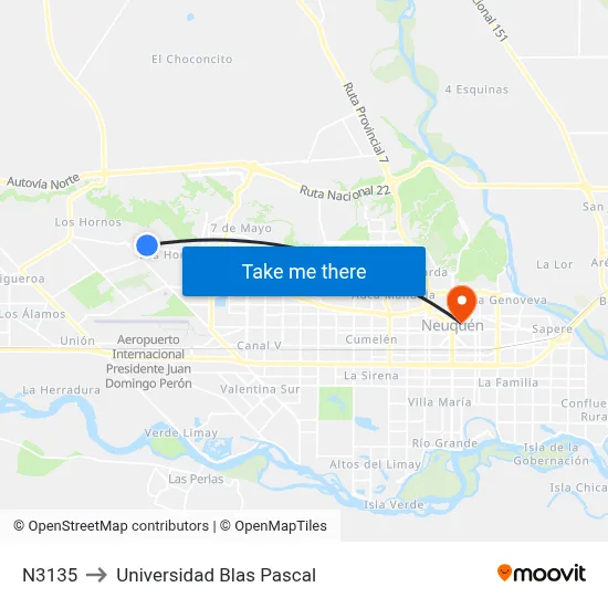 N3135 to Universidad Blas Pascal map