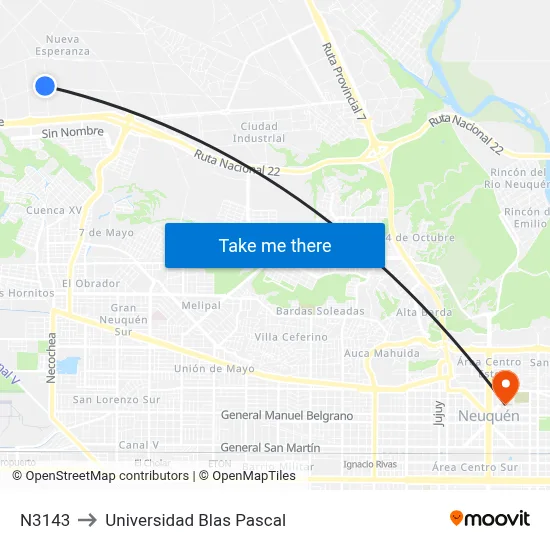 N3143 to Universidad Blas Pascal map