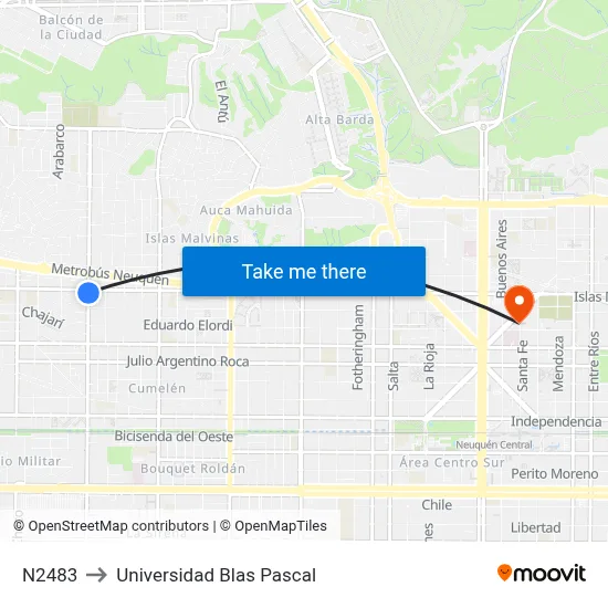 N2483 to Universidad Blas Pascal map