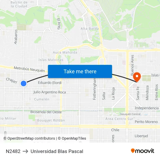 N2482 to Universidad Blas Pascal map