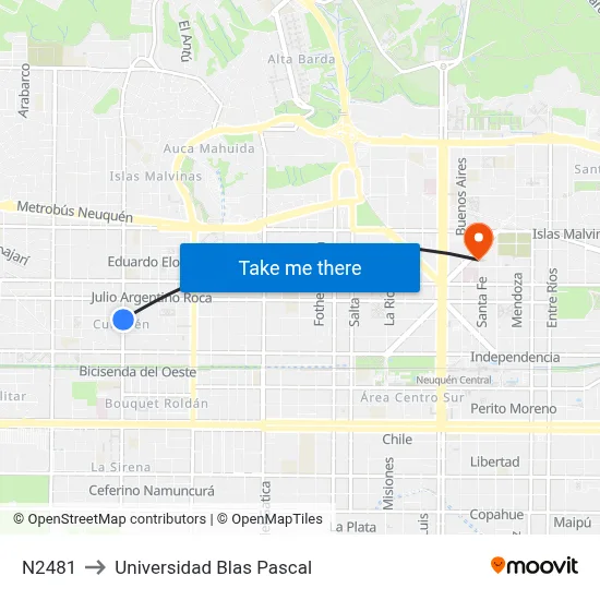 N2481 to Universidad Blas Pascal map