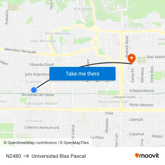 N2480 to Universidad Blas Pascal map