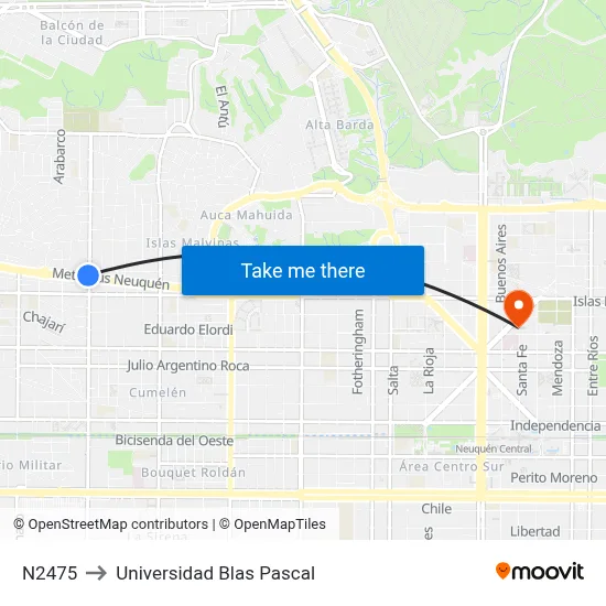 N2475 to Universidad Blas Pascal map