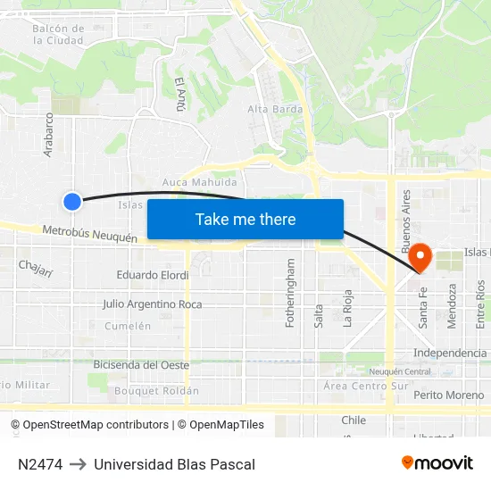 N2474 to Universidad Blas Pascal map