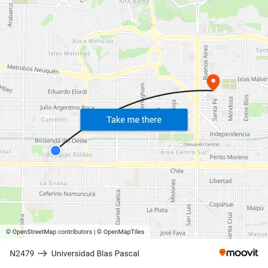 N2479 to Universidad Blas Pascal map