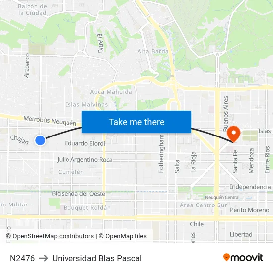 N2476 to Universidad Blas Pascal map