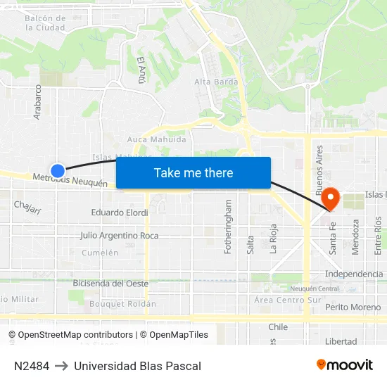 N2484 to Universidad Blas Pascal map