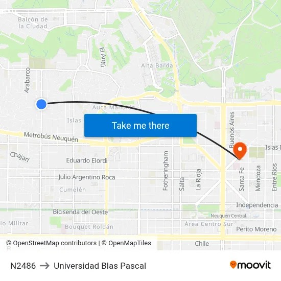 N2486 to Universidad Blas Pascal map