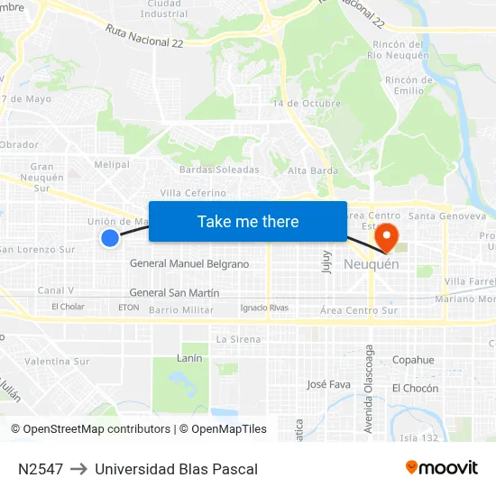 N2547 to Universidad Blas Pascal map