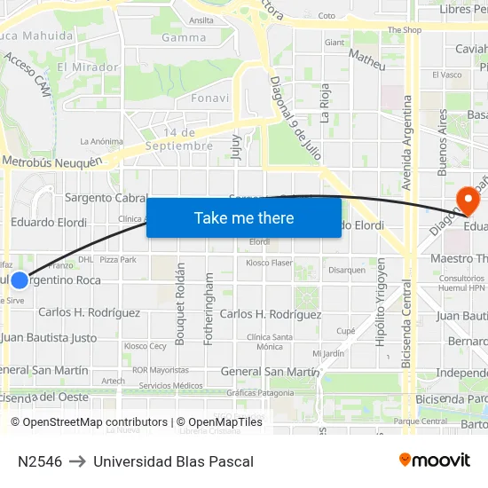 N2546 to Universidad Blas Pascal map