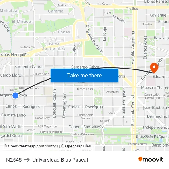 N2545 to Universidad Blas Pascal map