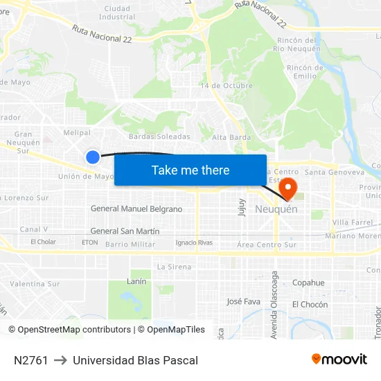 N2761 to Universidad Blas Pascal map