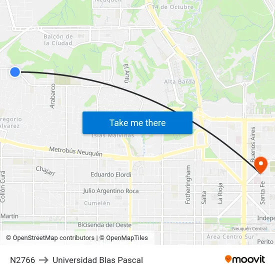 N2766 to Universidad Blas Pascal map
