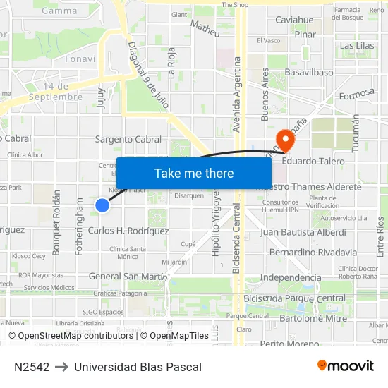 N2542 to Universidad Blas Pascal map