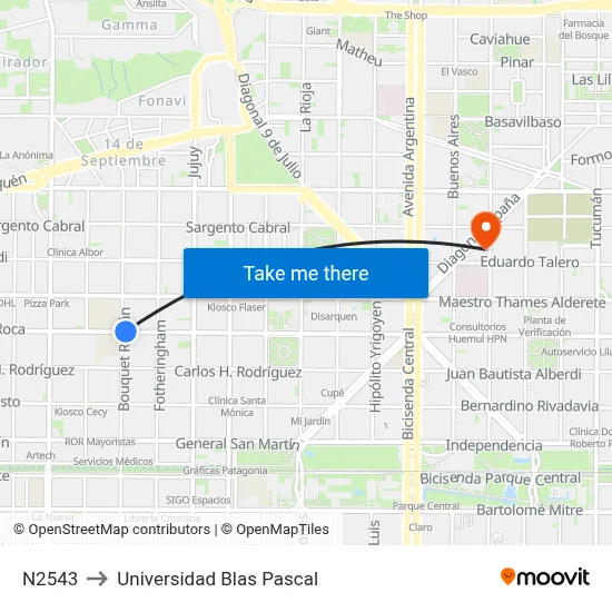 N2543 to Universidad Blas Pascal map