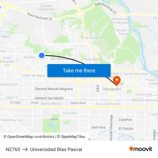 N2765 to Universidad Blas Pascal map