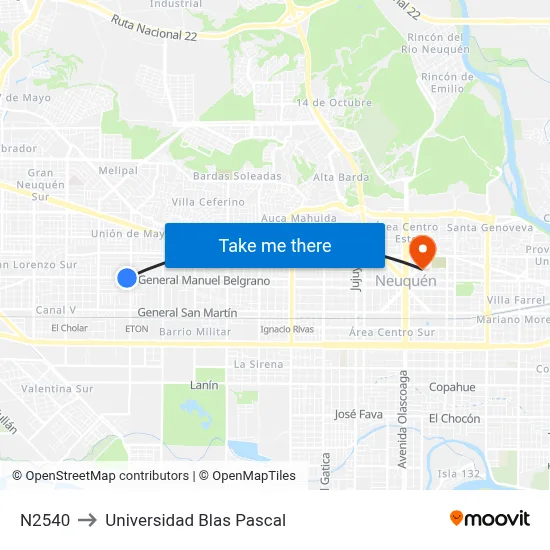 N2540 to Universidad Blas Pascal map