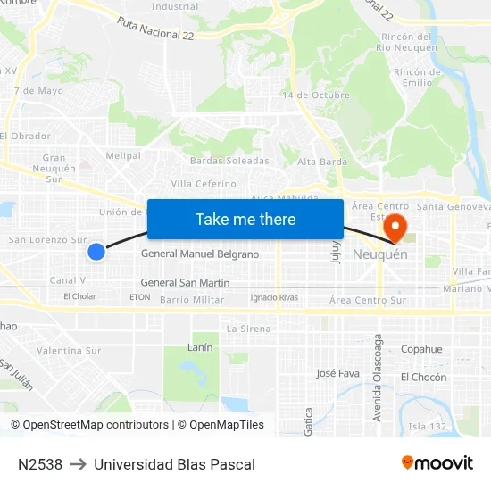 N2538 to Universidad Blas Pascal map