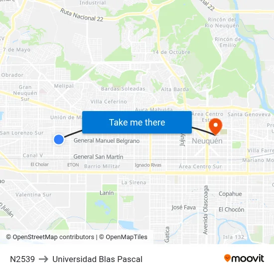 N2539 to Universidad Blas Pascal map