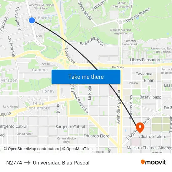 N2774 to Universidad Blas Pascal map