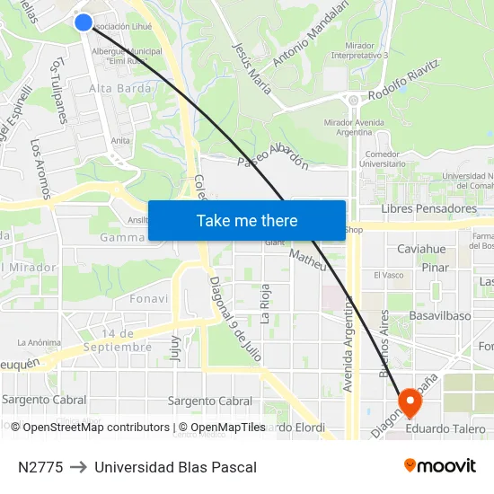 N2775 to Universidad Blas Pascal map